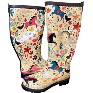 Lone Cone Rain Boots Tall Outdoor Matte Finish Fun Moroccan Horses Womens Size 5